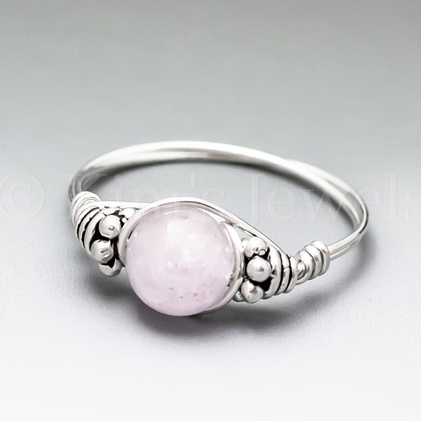 Pink Kunzite Bali Sterling Silver Wire Wrapped Gemstone BEAD Ring - Made to Order, Ships Fast!