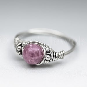 Pink Lepidolite Bali Sterling Silver Wire Wrapped Gemstone BEAD Ring - Made to Order, Ships Fast!