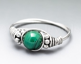 Malachite Bali Sterling Silver Wire Wrapped Gemstone BEAD Ring - Made to Order, Ships Fast!