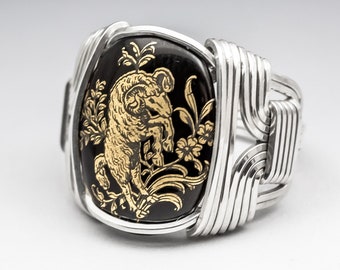 Aries Zodiac Astrology Sign March 21 - April 20 Glass Cabochon Sterling Silver Wire Wrapped Ring - Made to Order, Ships Fast!