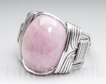 Pink Kunzite Sterling Silver Wire Wrapped Gemstone Cabochon Ring - Optional Oxidation/Antiquing - Made to Order, Ships Fast!