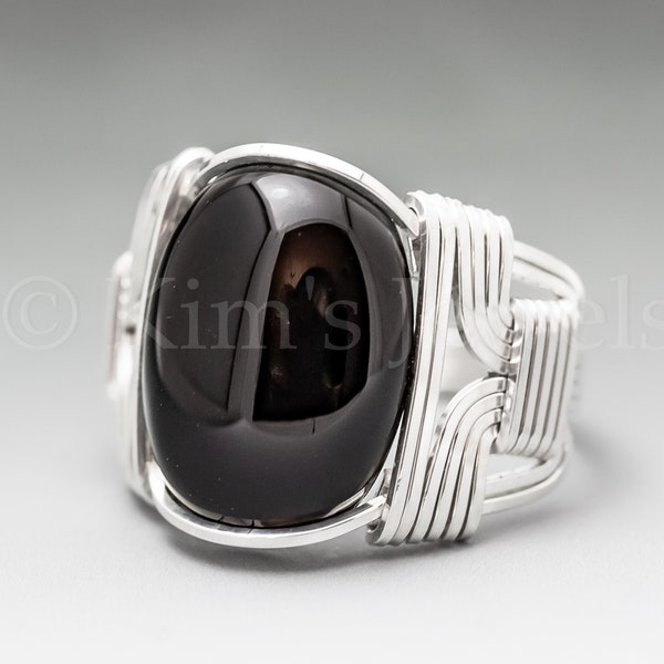 Black Onyx Sterling Silver Wire Wrapped Gemstone Cabochon Ring - Optional Oxidation/Antiquing - Made to Order, Ships Fast!