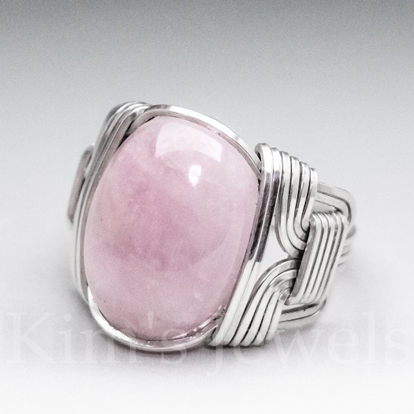 Pink Kunzite Sterling Silver Wire Wrapped Gemstone Cabochon Ring - Optional Oxidation/Antiquing - Made to Order, Ships Fast!