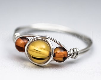 Baltic Amber Sterling Silver Wire Wrapped Gemstone BEAD Ring - Made to Order, Ships Fast!