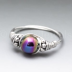 Rainbow Magnetic Hematite Bali Sterling Silver Wire Wrapped Gemstone BEAD Ring - Made to Order, Ships Fast!