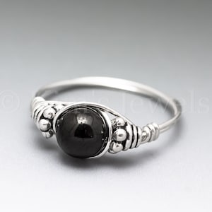 Black Jet Bali Sterling Silver Wire Wrapped Gemstone BEAD Ring - Made to Order, Ships Fast!