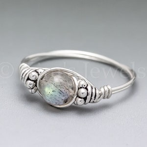 Labradorite Bali Sterling Silver Wire Wrapped Gemstone BEAD Ring - Made to Order, Ships Fast!