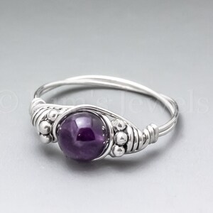 Lepidolite and Sterling Silver Bali Bead Ring 