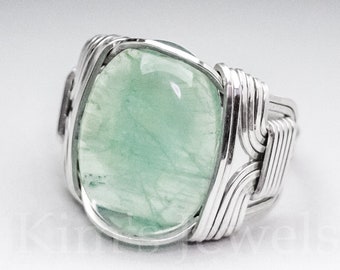 Green Fluorite Sterling Silver Wire Wrapped Gemstone Cabochon Ring - Optional Oxidation/Antiquing - Made to Order, Ships Fast!