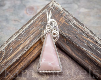 Peruvian Andean Salmon Pink Opal Gemstone Sterling Silver Wire Wrapped Pendant - Ready to Ship!