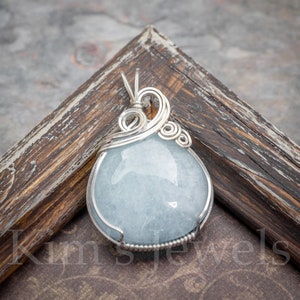Blue Aquamarine Beryl Gemstone Sterling Silver Wire Wrapped Pendant - Made to Order, Ships Fast!