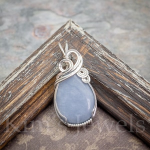 Blue Angelite Gemstone Sterling Silver Wire Wrapped Pendant - Made to Order, Ships Fast!