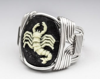 Scorpio Zodiac Astrology Sign October 24 - November 22 Acrylic Cameo Sterling Silver Wire Wrapped Ring - Made to Order, Ships Fast!
