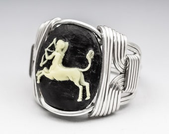 Sagittarius Zodiac Astrology Sign November 23 - December 21 Acrylic Cameo Cab Sterling Silver Wire Wrapped Ring - Made to Order, Ships Fast!