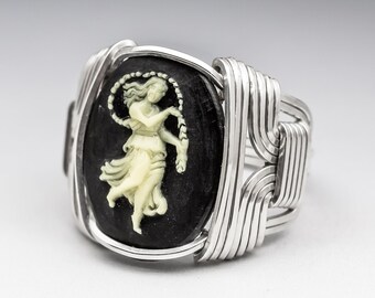 Virgo Zodiac Astrology Sign August 24 - September 22 Acrylic Cameo Sterling Silver Wire Wrapped Ring - Made to Order, Ships Fast!