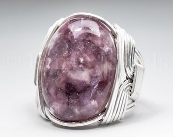 Lepidolite Gemstone 18x25mm Cabochon Sterling Silver Wire Wrapped Ring -Optional Oxidation/Antiquing - Made to Order and Ships Fast!