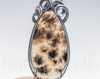 Dendritic Amethyst Sage Agate Gemstone Oxidized Sterling Silver Wire Wrapped Pendant - Ready to Ship!