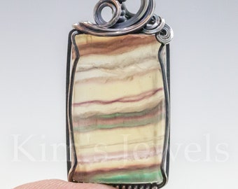 Yellow Rainbow Fluorite Oxidized Sterling Silver Wire Wrapped Pendant - Ready to Ship!