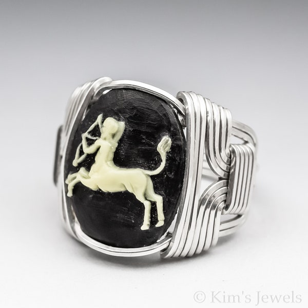 Sagittarius Zodiac Astrology Sign November 23 - December 21 Acrylic Cameo Cab Sterling Silver Wire Wrapped Ring - Made to Order, Ships Fast!