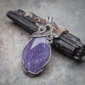 West Indonesian Java Lilac Purple Chalcedony Gemstone, Sterling Silver Wire Wrapped Pendant - Ready to Ship
