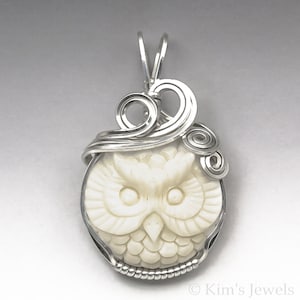 Owl Carved Bone (Bovine) Cameo Sterling Silver Wire Wrapped Pendant - Made to Order, Ships Fast!