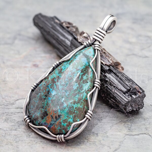 LARGE Focal Azurite Gemstone Oxidized Sterling Silver Wire Wrapped Pendant - Collectors Statement Piece Ready to Ship!
