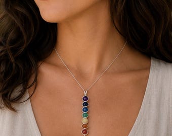 Rainbow Chakra Version 1 Sterling Silver Wire Wrapped Pendant - Made to Order