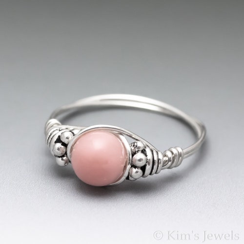 Peruvian Pink Opal Bali Sterling Silver Wire Wrapped Gemstone Bead Ring - Made to Order, Ships Fast!