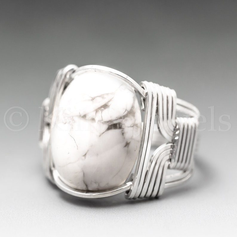 White Howlite Sterling Silver Wire Wrapped Cabochon Ring - Made to ...