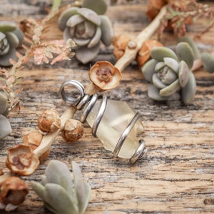 Libyan Desert Glass Crystal Gemstone Oxidized Sterling Silver Wire Wrapped Pendant Charm Ready to Ship image 5