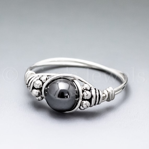 Ice Gems Sterling Silver Simulated Hematite Oval Ring - Oxidized Bali Filigree Design, Sizes 6-8