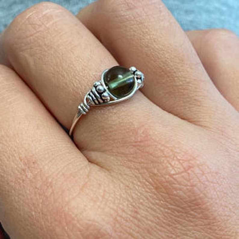 Aquamarine Faceted & Bloodstone Sterling Silver Wire Wrapped Gemstone BEAD Ring Made to Order, Ships Fast image 5