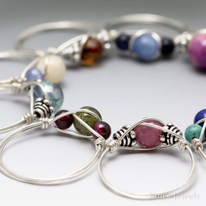 Made to Order Pink Kunzite /& Aquamarine Sterling Silver Wire Wrapped Gemstone Bead Ring Ships Fast!
