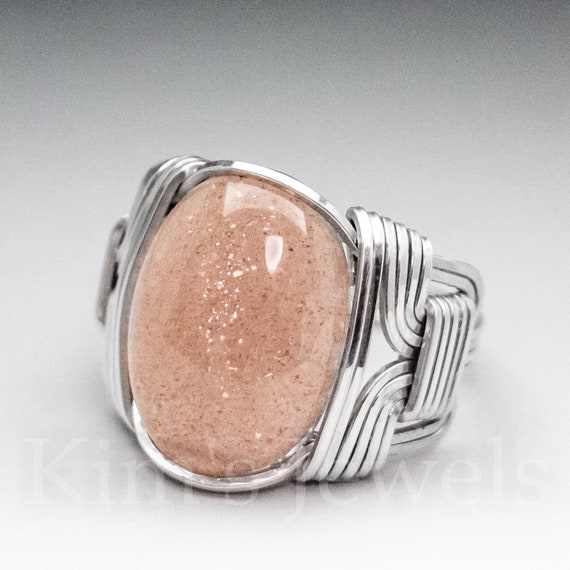 Sunstone Sterling Silver Wire Wrapped Gemstone Cabochon Ring - Made to Order