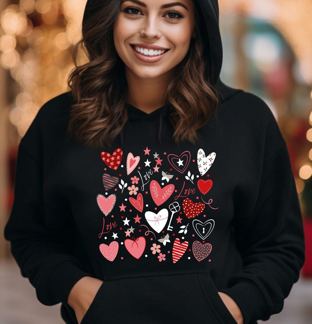 Valentines Hoodie, Girls Hoodie, Hearts Love Hoodie, Hearts Love Gift Hoodie, Heart Love Hoodie, Womens Hoodie,Hearts Hoodie, Hearts Hoodie Moderndaydecors