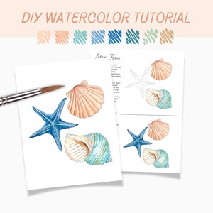 Watercolor Tutorial Kit | DIY Paint | Homeschool Art Lesson | Summer Activity | Digital Watercolor Lesson | Tracing Template | Seashells