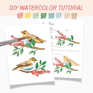 Watercolor Tutorial Kit | DIY Paint | Homeschool Art Lesson | Summer Activity | Digital Watercolor Lesson | Tracing Template | Spring Birds