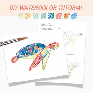 Watercolor Tutorial Kit | DIY Paint | Homeschool Art Lesson | Summer Activity | Digital Watercolor Lesson | Tracing Template | Sea Turtle