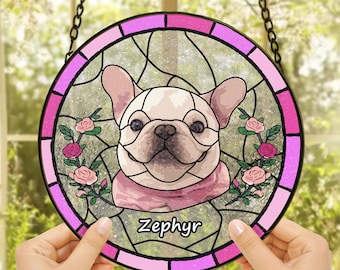 Custom Dog Portrait Stained Glass Suncatcher, Personalized Pet Memorial Gift, Pet Loss Keepsake, Handmade Suncatcher for Pet Lovers
