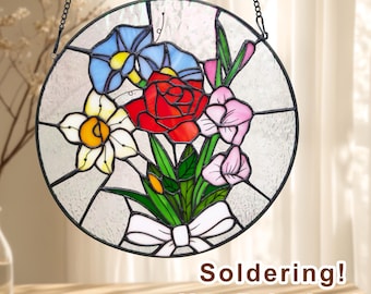Family Birth Flower Bouquet Birth Month Flowers Personalized Stained Glass Window Hangings Personalized Birth Flower Gift, Mothers Day Gift