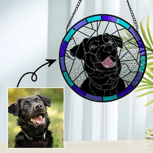Custom Pet Portrait Stained Glass Suncatcher, Stained Glass Dog Memorial, Custom Pet Portrait, Custom Pet Portrait from Photo,Pet Loss Gifts