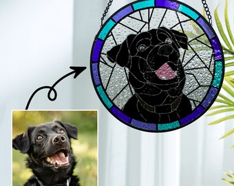 Custom Pet Portrait Stained Glass Suncatcher, Stained Glass Dog Memorial, Custom Pet Portrait, Custom Pet Portrait from Photo,Pet Loss Gifts