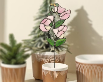 Vitral de guisante de olor, flor de nacimiento de abril, decoración floral primaveral hecha a mano para maceta o jardín, regalo de gratitud y alegría para ella o mamá