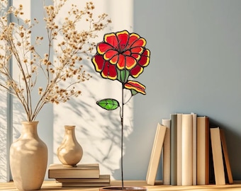 10月の誕生花、マリーゴールドのステンドグラスフラワー、手作りマリーゴールドの花飾り、秋の誕生日プレゼント、10月のベビーシャワーギフトのアイデア