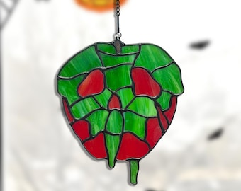 Halloween Poison Apple Gift | Creepy Stained Glass Suncatcher | Haunted Green & Red Glass Ornament | Spooky Decor for Her or Him