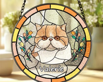 Custom Cat Portrait Stained Glass Suncatcher – Personalized Pet Memorial Gift, Cat Lover Keepsake, Handmade Sun Catcher for Cat Owners