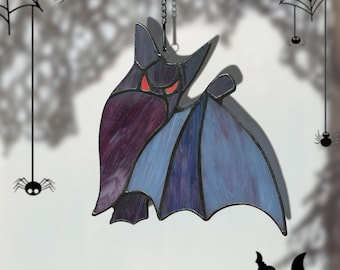 Halloween Bat Stained Glass Suncatcher – Spooky Gothic Window Decor, Handmade Bat Gift for Halloween Lovers, Creepy Home Decoration