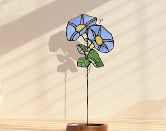 September Birth Flower Morning Glory, Stained Glass Flower Gift, Handmade Glass Flower Plant Stake, Birthday Gift, Garden Decor, Home Decor