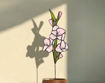 August Birth Flower Gladiolus Stained Glass Plant Stake, Handmade Symbol of Strength & Integrity, Unique Floral Gift for August Birthday