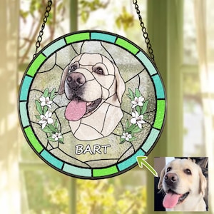 Custom Pet Portrait Stained Glass Suncatcher, Personalized Dog Memorial Gift, Unique Pet Lover Keepsake for Dog Owners, Loss of Pet Tribute #1